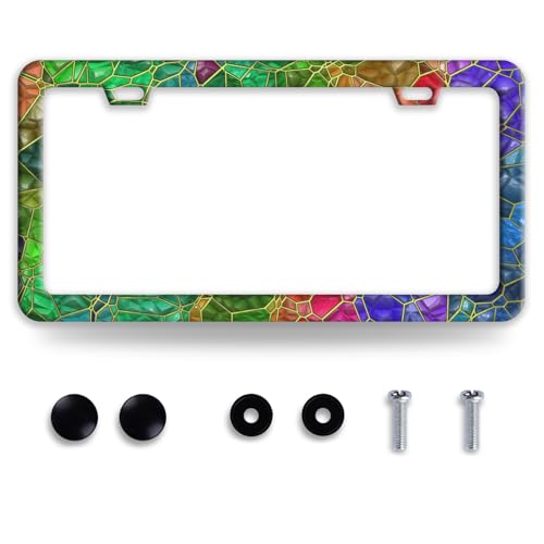 Colored Gemstone Patterns Stainless Steel License Plate Frame for US Cars