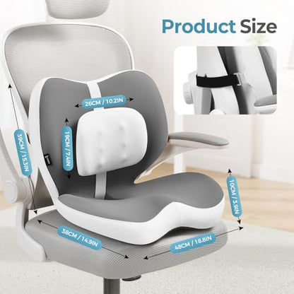 2 in1 Truck Seat Cushion and Lumbar Support Pillow Memory Foam Car Seat Cushion with Adjustable Strap for Truck Driver Long Drives