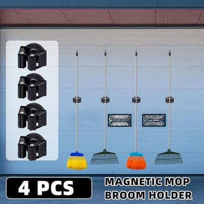 4 Pcs Magnetic Broom Holder Wall Mounted Anti Slip Rack