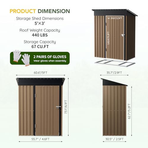 Vertical Outdoor Steel Storage Shed with Floor Frame