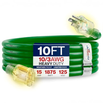 10ft Outdoor Indoor Extension Cord 10