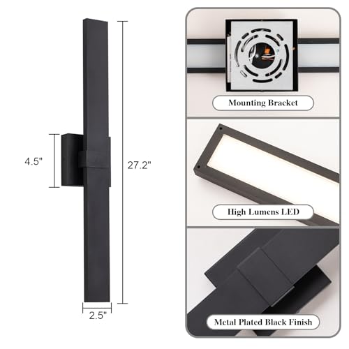 2 Pack Modern Outdoor Wall Light Exterior Black LED Patio Wall Light Fixture 27.2" Exterior Wall Sconce Outdoor Porch Lights for House (2 Count)
