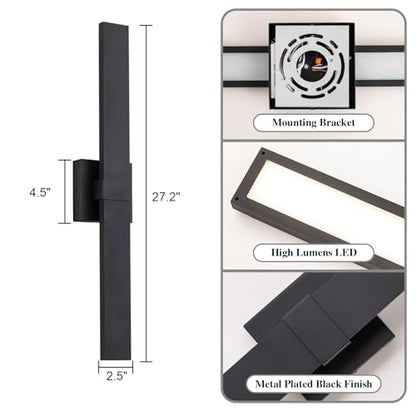 2 Pack Modern Outdoor Wall Light Exterior Black LED Patio Wall Light Fixture 27.2" Exterior Wall Sconce Outdoor Porch Lights for House (2 Count)