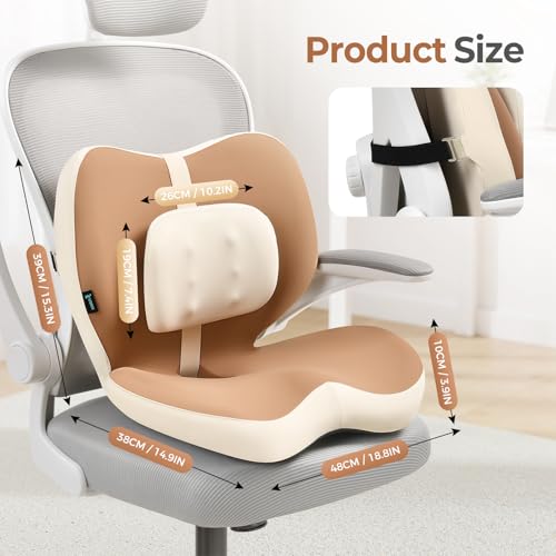 2 in1 Truck Seat Cushion and Lumbar Support Pillow Memory Foam Car Seat Cushion with Adjustable Strap for Truck Driver Long Drives