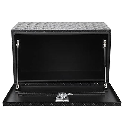 30 in Heavy Duty Aluminum Stripes Plated Tool Box Pick Up Truck Bed Rv Trailer Toolbox Diamond Plate Underbody Box Waterproof Square Storage Organizer With Side Handle
