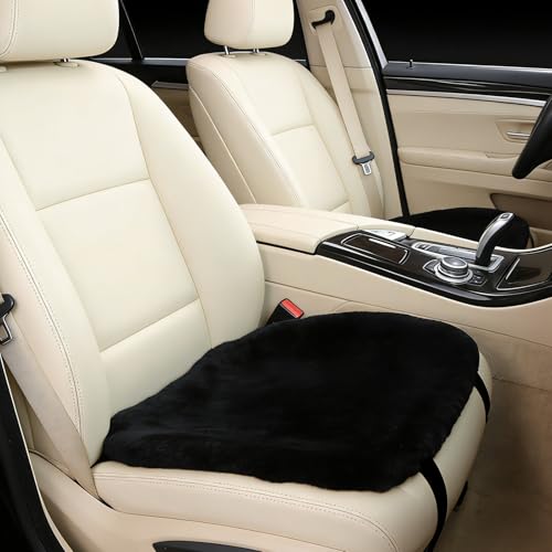 Black Genuine Sheepskin Car Seat Cover for Fuzzy Fur Wool Cushion