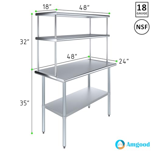 Stainless Steel Work Table Double Tier Overshelf