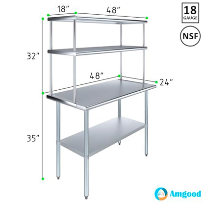 Stainless Steel Work Table Double Tier Overshelf