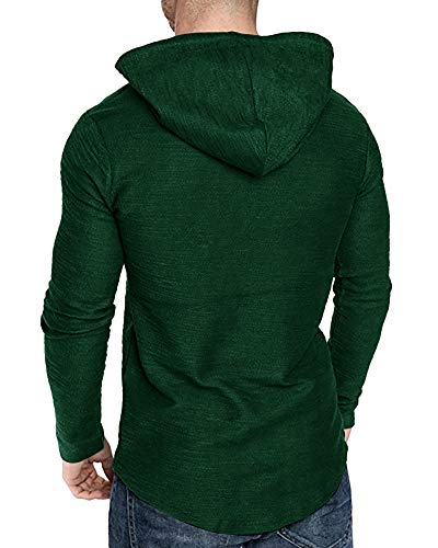 Mens Fashion Athletic Hoodies Sport Sweatshirt Solid Color Fleece Pullover Dark Green X
