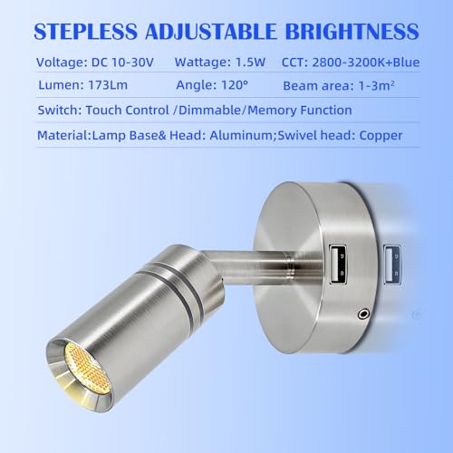 12V Interior LED RV Reading Lamp with 5V USB Port