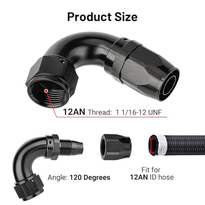 12AN 120 Degree One Piece Full Flow Hose End Fitting Swivel for CPE Braided Hose