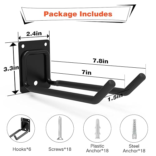 6 Pack 7.8 Inch Heavy Duty Garage Hooks (6 Count)