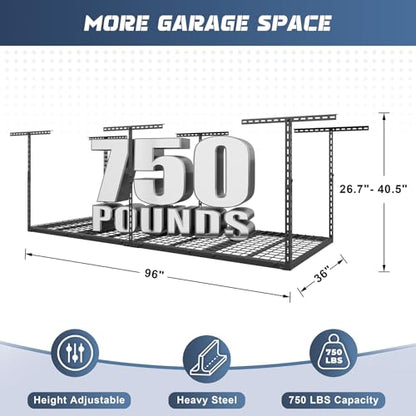 3X8FT Overhead Garage Storage Rack 750LBS Capacity
