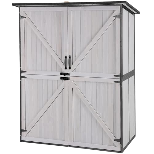 Outdoor Storage Shed Upgraded with Strong Metal Frame Garden Tool Shed Storage House Cabinet with Adjustable Shelfs and Wooden Floor 4.6 x 2.42FT