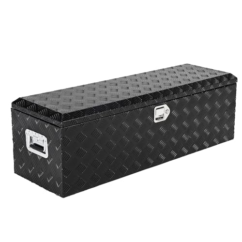 48 Inch Heavy Duty Aluminum Stripes Plated Tool Box Pick Up Truck Bed RV Trailer Toolbox Waterproof Storage Organizer with Side Handle