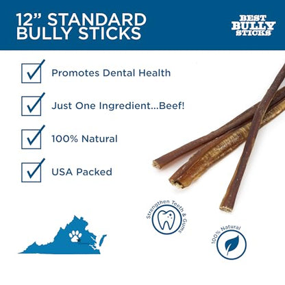 12 Inch Bully Sticks for Dogs (25 Count)