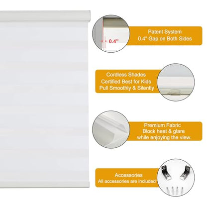 Custom Size Cordless Zebra Blinds for Windows Roller Windows Shades Dual Layer Light Control for Day and Night Light Filtering Sheer Shades for Home Cream
