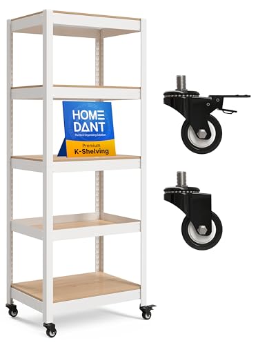 House White 24.4" W 5 Tier Rolling Storage Shelves Metal Cart