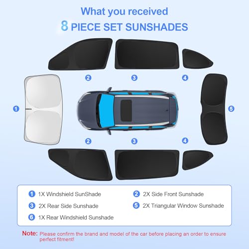 8pcs Car Window Shades for Toyota Highlander 2020 (8 Count)
