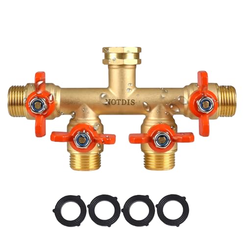 4 Way Brass Hose Splitter Full Flow with Metal Handle