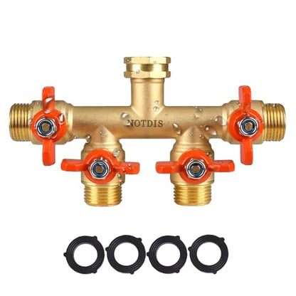 4 Way Brass Hose Splitter Full Flow with Metal Handle