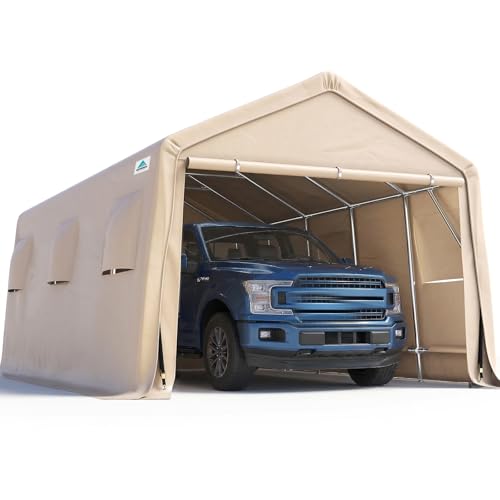 13x20 ft Carport 2 Roll up Doors & Vents Outdoor Portable Storage Shelter Garage Tent for Vehicle Boat Truck Anti