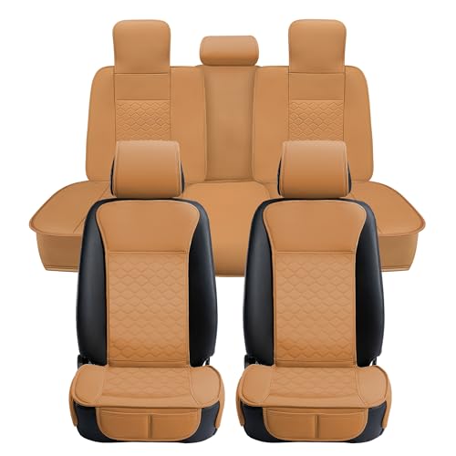 Car Seat Cover Full Set Leather Waterproof Front Rear Cognac