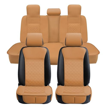 Car Seat Cover Full Set Leather Waterproof Front Rear Cognac