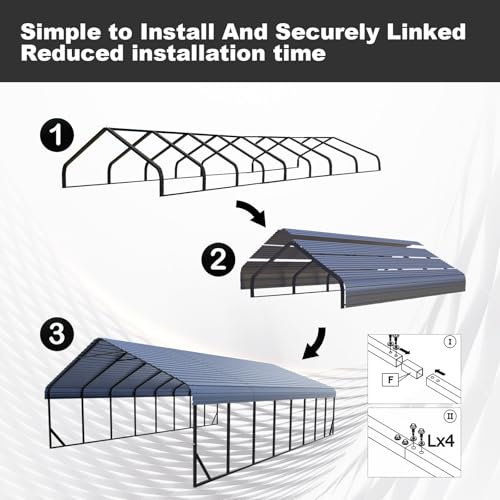 20x40 FT Heavy Duty Metal Carport with Galvanized Steel Roof & Frame