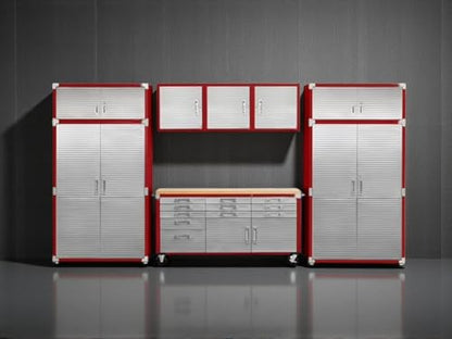 Heavy Duty 8 Piece Steel Garage Cabinet Storage Set with Rolling Workbench