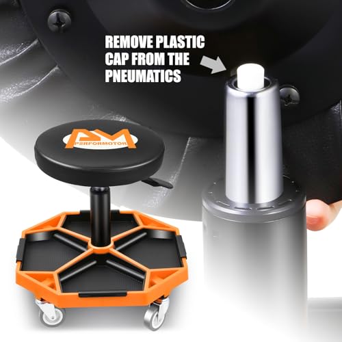 Adjustable Height Pneumatic Garage Seat Rolling Mechanic Stool with Tool Tray Storage