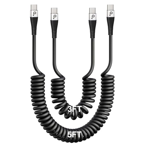 Coiled USBC to USBC Cables for Car 3FT (2 Count)
