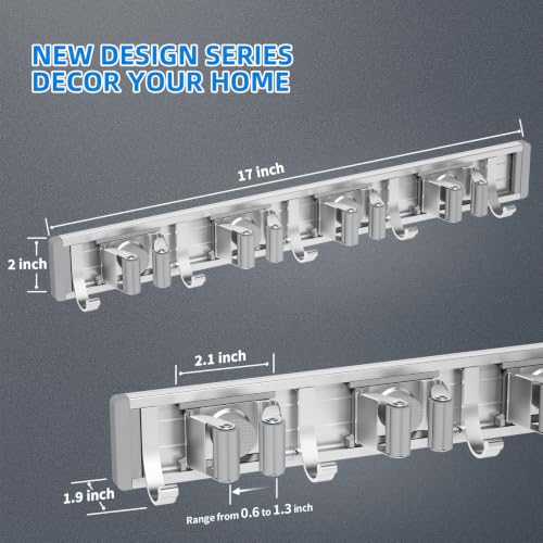 Broom Holder Wall Mount Mop Hanger Tools organizer 4Racks 5Hooks