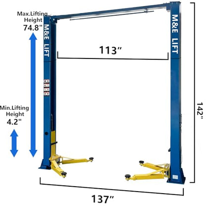 ME 9000lbs 2 Post Lift Clearfloor Lifts Max. Lifting Height 74.8" 2 Post Car Lift Auto Lift Car Hoist for Home Shop Garage