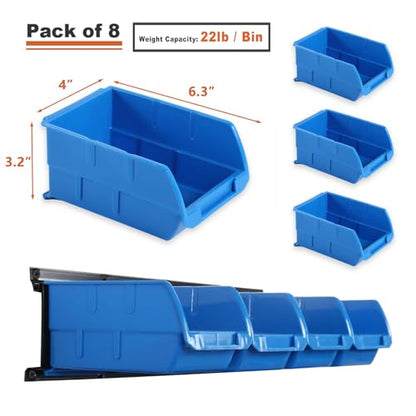 8 Bin Wall Mounted Plastic Storage Bins Hanging Organizer Bins