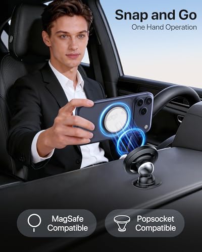 Latest Upgrade for MagSafe Car Mount [33+LBS Strong Suction & 2200gf Magnetic] Small Phone Holders for Your Car Dashboard