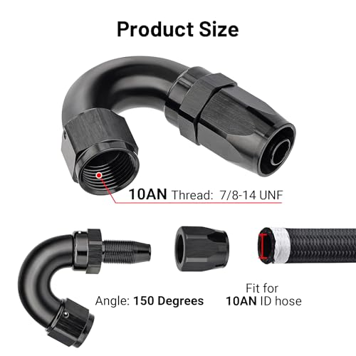 10AN 150 Degree One Piece Full Flow Hose End Fitting Swivel for CPE Braided Hose