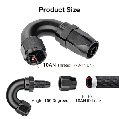 10AN 150 Degree One Piece Full Flow Hose End Fitting Swivel for CPE Braided Hose