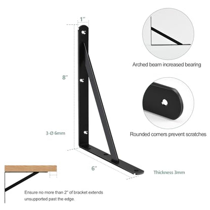 20 Pack L8 x H 6" Black Heavy Duty Shelf Brackets with Screws Metal Shelf Brackets Shelf Support Angle Brackets for Shelves L Brackets Heavy Duty Floating Shelf (20 Count)