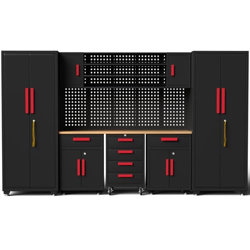 9 Pcs Garage Storage Cabinet System with Steel Cabinet