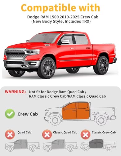 Window Visors Rain Guards for Dodge RAM 1500 Crew Cab 2019 (4 Count)