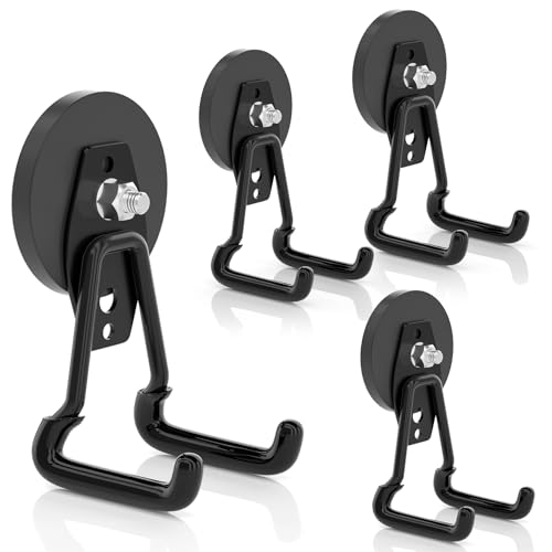 Strong Magnetic Hooks Heavy Duty Upgraded Large Magnets with Hooks Magnetic Garage Hooks for Hanging Shovel (4 Count)