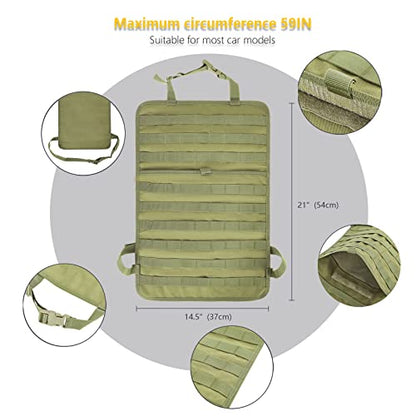 Universal Tactical Car Seat Back Organizer Bag Tactical Molle Vehicle Organizers Panel Vehicle Protector Organizers with 5 Detachable Pouches for Car Truck Ford Jeep