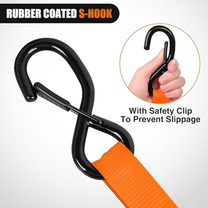 Ratchet Tie Down Straps 4500LBS Break Strength 1”×15’ Orange 4 Pack