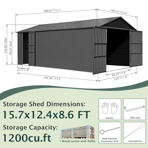 Domi 12’x15’ Outdoor Metal Garage Shed