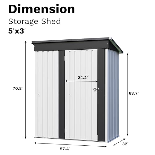 Metal Outdoor Storage Shed 5 x 3 FT Metal Shed with Lockable Door