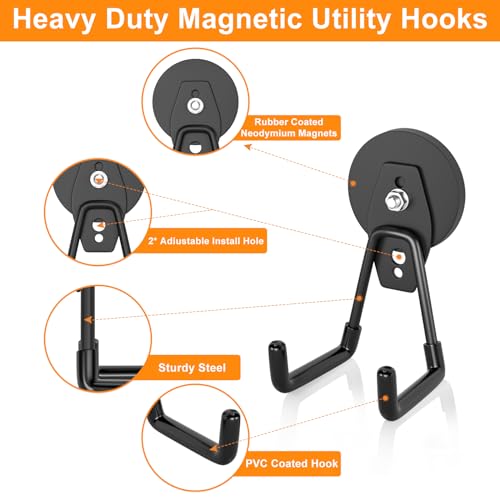 Strong Magnetic Hooks Large Rare Earth Magnet Hooks Heavy Duty Utility Magnetic Tool Holder for Garage Organization (6 Count)