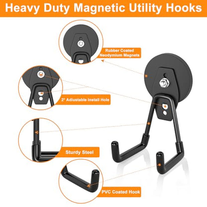 Strong Magnetic Hooks Large Rare Earth Magnet Hooks Heavy Duty Utility Magnetic Tool Holder for Garage Organization (6 Count)