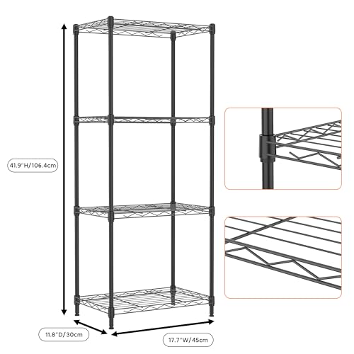 4 Tiers Shelf Metal Storage Shelves Wire Rack Closet Organizers for Garage Kitchen Bathroom Laundry Black 11.8" D x 17.7" W x 41.9" H