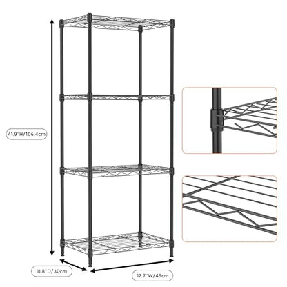4 Tiers Shelf Metal Storage Shelves Wire Rack Closet Organizers for Garage Kitchen Bathroom Laundry Black 11.8" D x 17.7" W x 41.9" H